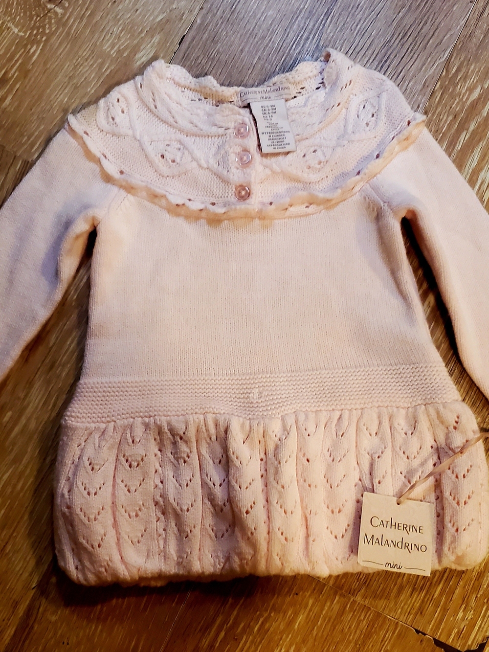 Catherine Malandrino Mini Pale Pink Cable Knit Bubble Hem Baby Sweater Dress